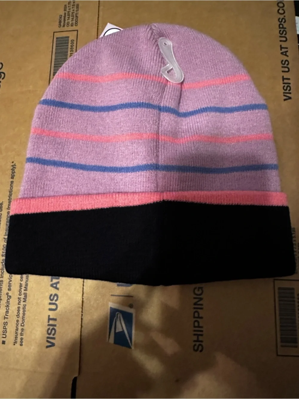 Sanrio Pink Lavender Striped Beanie with Hello Kitty & Kuromi Patch